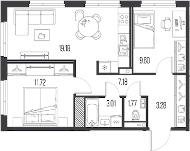 2-комнатная квартира 55.74 м², 2/10 эт., ЖК «LEGENDA Васильевского»